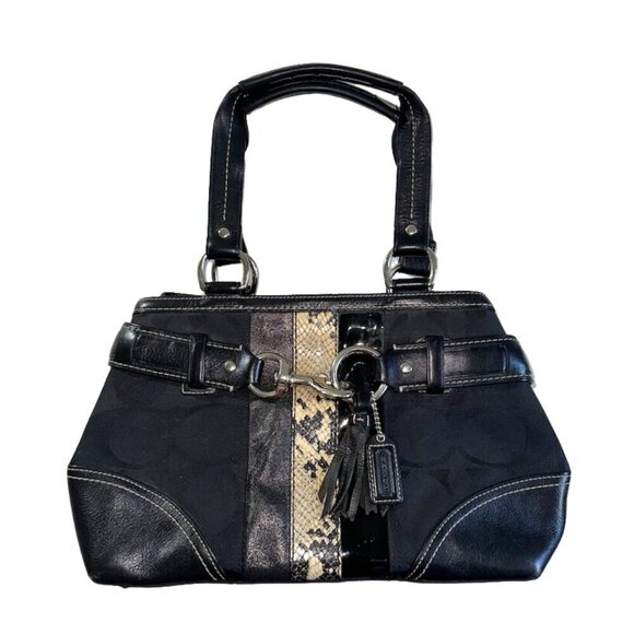 Small Black Coach Hampton Leather Snakeskin Handbag - Picture 1 of 15